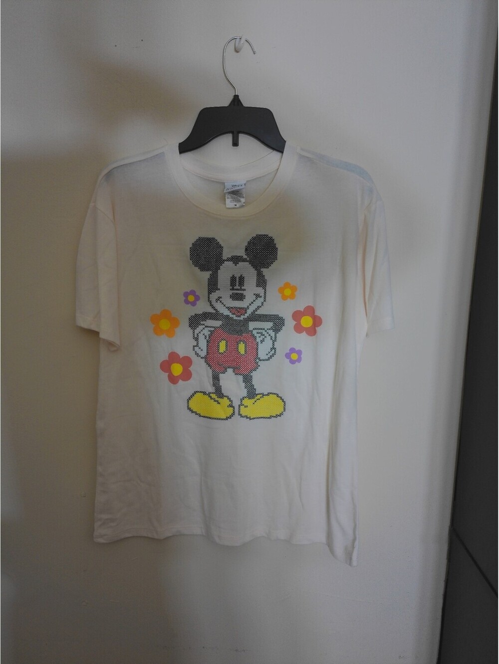 Disney Mickey Mouse Mens T Shirt M Cream NWT Y2K Inspired Pixel Graphic